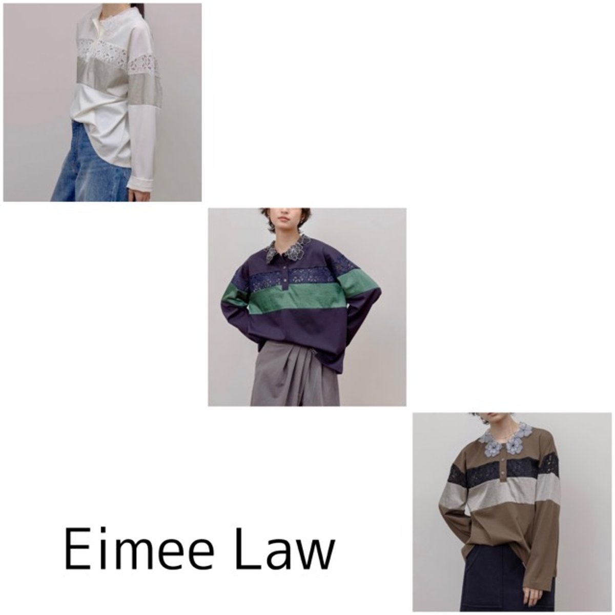 ★【新品】エイミーロウ レースカラーポロラガートップス 今季新作 DNV★ レースカラー ポロラガートップス Eimee Law│Eimee Law