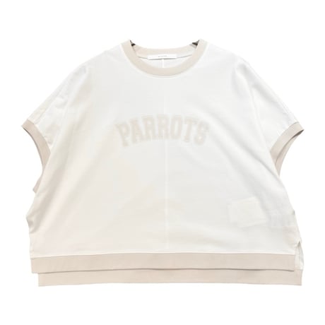 QTUME バイカラー細リブロゴTシャツ- ホワイト
