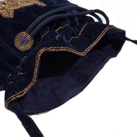TIGREBROCANTE タイガー刺繍巾着バッグ Navy blue