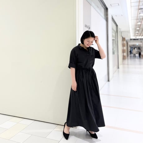 LIROMA ショートスリーブシャツワンピース    ブラック