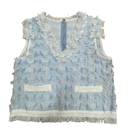 タグ付き　DOS DIOSAS ドスディオサス　リボンツイードフリンジベスト DOS DIOSAS ドスディオサス ツイードフリンジベスト サマー