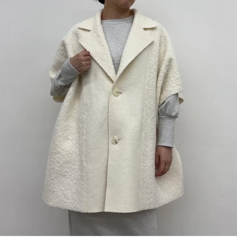 CYNICAL ボアスライバーニットリバーシブルポンチョ -ベージュ | gras