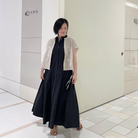 STELLA CIFFON ジャカード フレンチスリーブ ブラウス ライトベージュ
