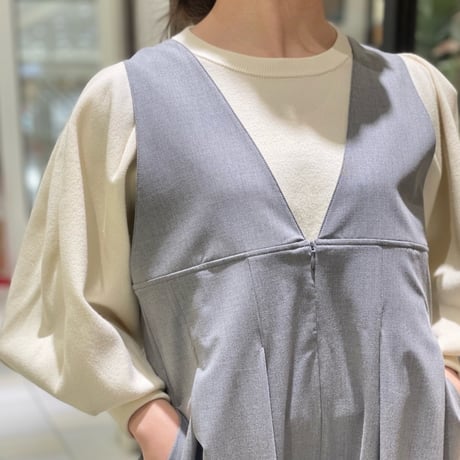 QTUME Vネックプリーツサロペット　グレー