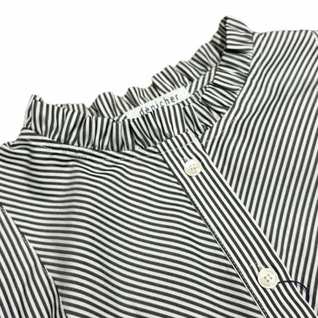 denicher ネックフリルブラウス ストライプ