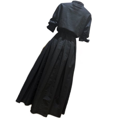 LIROMA サッカー生地シャツワンピース　black