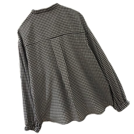 denicher   フロントフリルチェックシャツ  Black