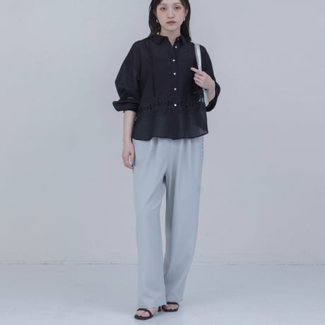 EimeeLaw     刺繍ツータックワイドパンツ      -ライトブルー