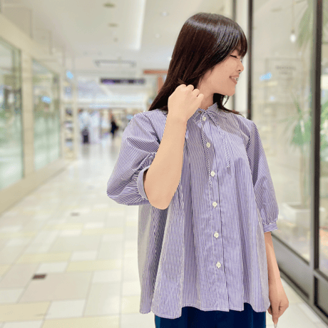 denicher ストライプタックブラウス　ブルー