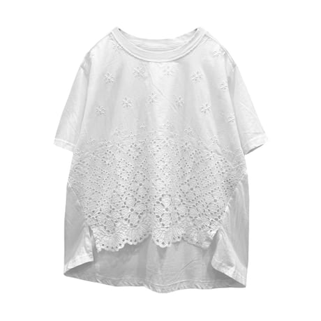 PEINDRE コットンフラワーレースTシャツ