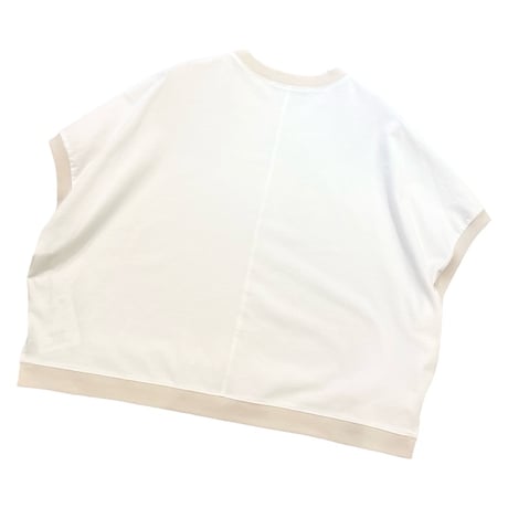 QTUME バイカラー細リブロゴTシャツ- ホワイト