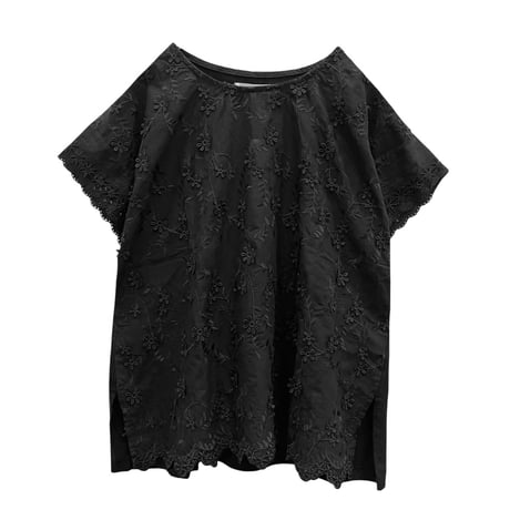 PEINDRE エアリーフラワー立体刺繍トップス　ブラック