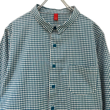 LIROMA チェック柄シャツワンピース-グリーン