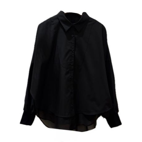 NUS シアードキッキングドルマンスリーブブザムシャツ　black