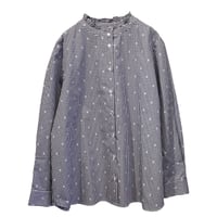 J.Sloane ギンガムチェック花刺繍プリント長袖シャツ- ネイビー