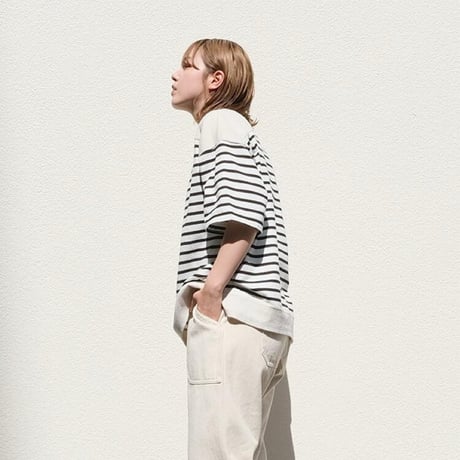Ventblanc+ マルセイユボーダー 半袖Tシャツ-ブルー