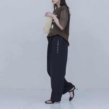 EimeeLaw     刺繍ツータックワイドパンツ      -ブラック