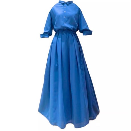 LIROMA リロマブルーチェックロングワンピース