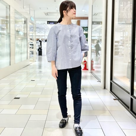 denicher  フロントフリルブラウス　stripe