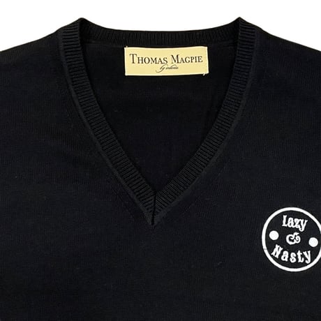 THOMAS MAGPIE Vネックニットプルオーバー ブラック