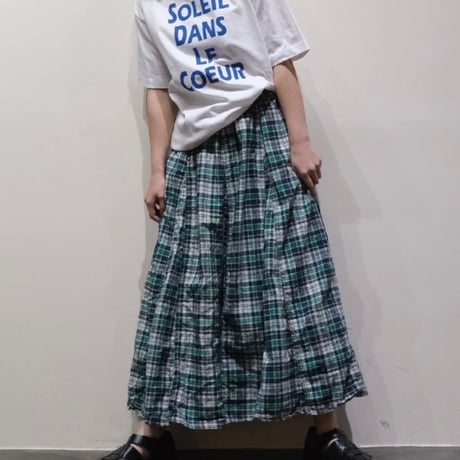 ventblanc マドラスチェックパネルスカート -グリーン