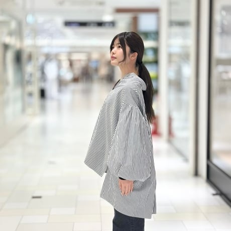 PASSIONE(パシオーネ) スキッパーロングブラウス　Black×White