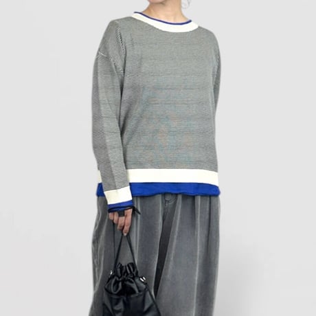 QTUME バイカラーロングTシャツニット- ベージュ