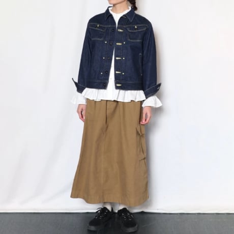 TIGRE BROCANTE コットン馬布カーゴギャザースカート-オリーブ