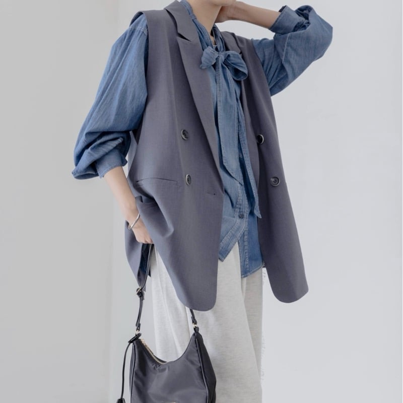 EimeeLaw レースレイヤード ダブルボタンジレ - グレー | grasol Naga