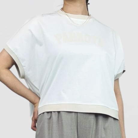 QTUME バイカラー細リブロゴTシャツ- ホワイト