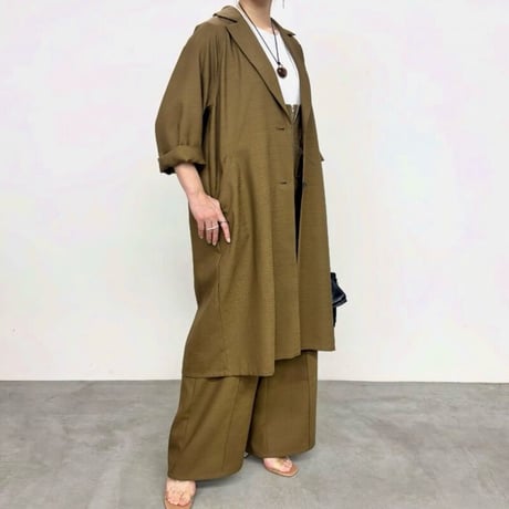 NUS   リネンライクツイルラグランロングコート-  ブラック