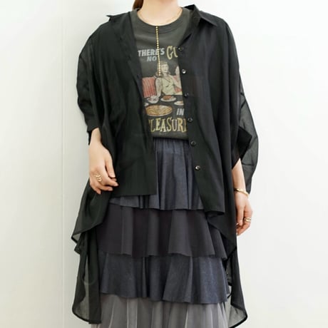 SEVEN SENSE シルクバックロングシャツ-  ブラック