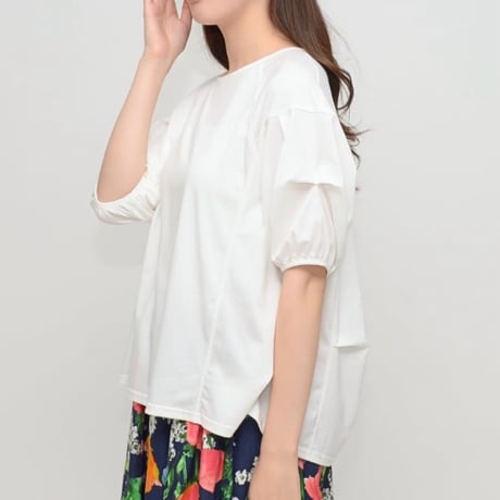 Praia 袖タックパフTシャツ -ホワイト