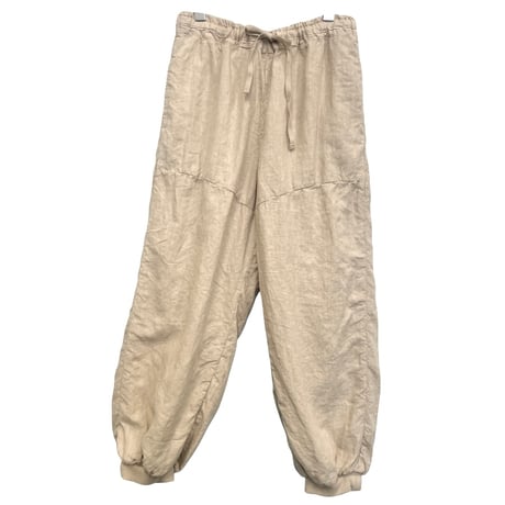 TIGRE BROCANTE 40リネン リアンギャザーリブパンツ-オイスター