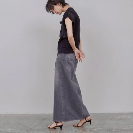 EimeeLaw シャーリングフリルメッシュニットベスト-  ブラック