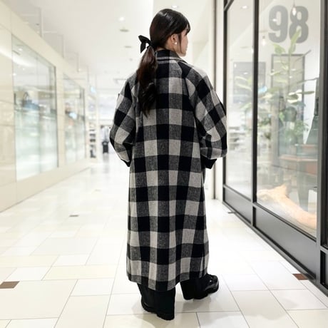 THOMAS MAGPIE ウール混チェックロングコート　グレー