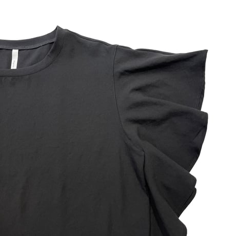 Dignte Collier    ストレッチシフォン袖フリルブラウス     -ブラック