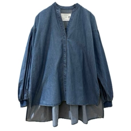 PASSIONE(パシオーネ) スキッパーロングブラウス　denim