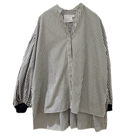 PASSIONE(パシオーネ) スキッパーロングブラウス　Black×White