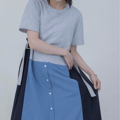 EimeeLaw   テキストMIXシャツドッキングワンピース - ライトグレー