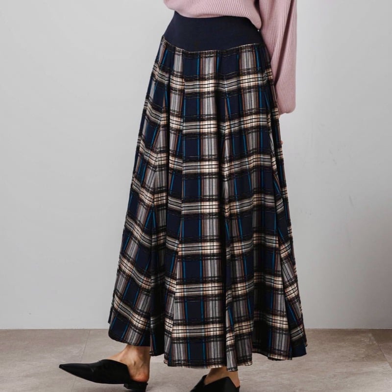 GALENA モールチェックフレアスカート - ベージュ | grasol Nagas