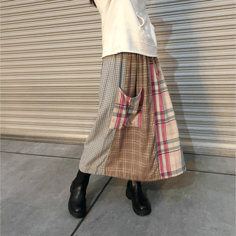 TIGRE BROCANTE コットンフランネルワンポケットスカート-ピンクミックス