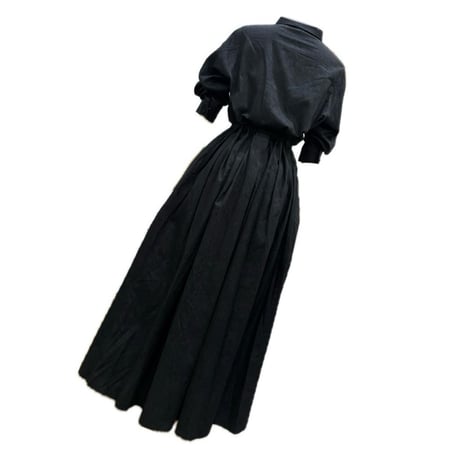 LIROMA コットンジャカードシャツワンピース black