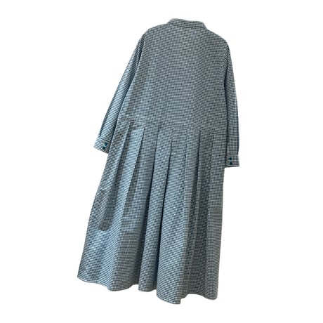 LIROMA チェック柄シャツワンピース-グリーン