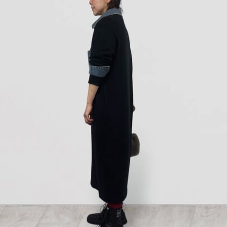 QTUME　もちもちニットxデニム シャツワンピース- ブラック