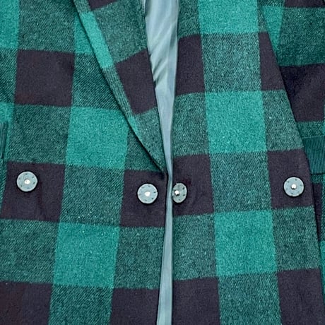 THOMAS MAGPIE ウール混チェックロングコート　グリーン