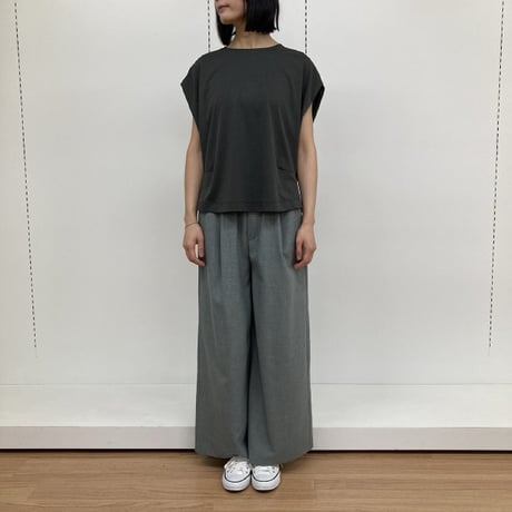 ATELIER SIX エステルシャンブレーリブワイドパンツ  - グレー