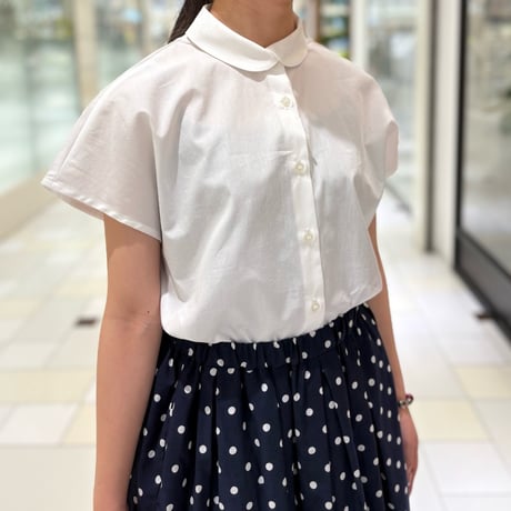 Parkes (パークス) 丸襟フレンチスリーブブラウス White
