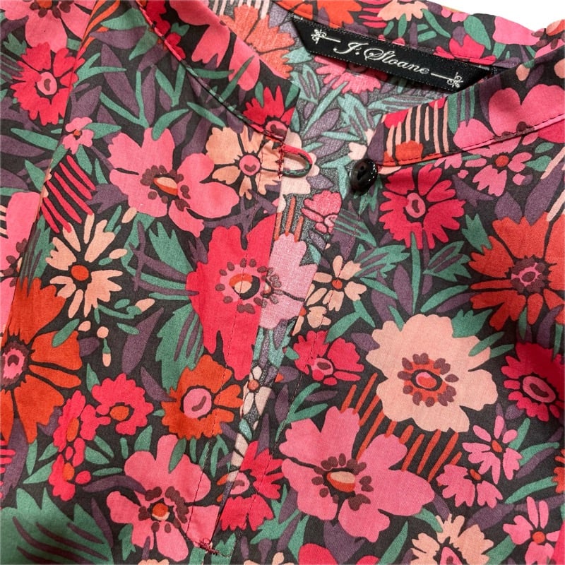 J. Sloane リバティプリント長袖シャツワンピース 再入荷予定なし】J.Sloane リバティ ラウンドカラーすっきり見え
