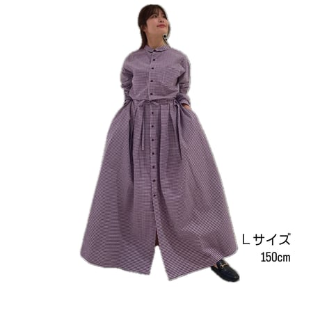LIROMA チェック柄シャツワンピース-パープル